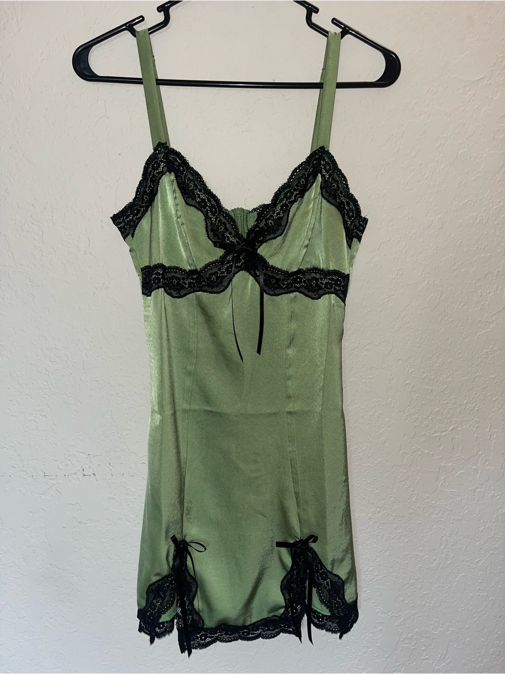 dELiA*s Olive Green Slip with Black Lace Trim